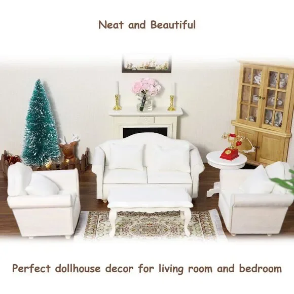 Dollhouse Couch Miniature Furniture Sofa With Pillows For Living Room Desktop D